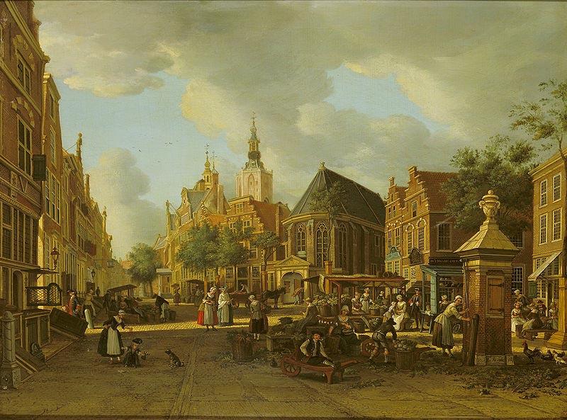 unknow artist The Groenmarkt as seen towards the Westeinde oil painting image